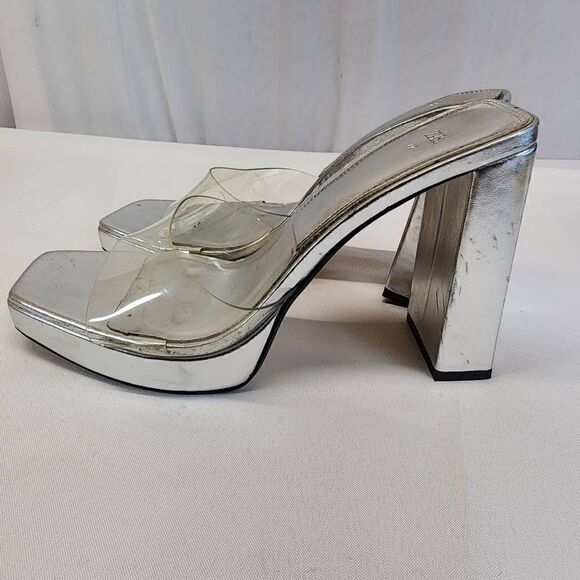 Zara Clear Platform Chucky Heels Women Size 9.5UD 40EU Metallic Sliver Retro - Picture 5 of 12